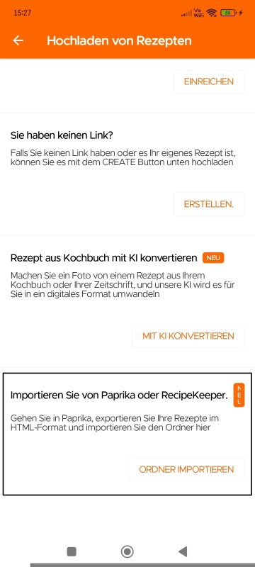 Upload Recipes page of KitchenPal